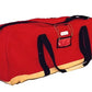Red and tan duffel bag for turnout gear, fire fighter gear bag with side zipper