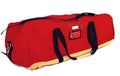 Red and tan duffel bag for turnout gear, fire fighter gear bag with side zipper