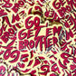 Red swirl pattern of text saying GO GET EM BROTHER for Get’em Brothers products