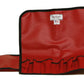 Red firefighter turnout tool roll with black trim, designed for firefighter turnout and turnout tools