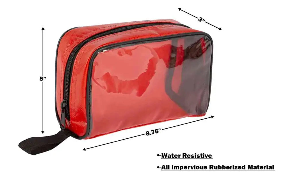 Red transparent waterproof toiletry bag with black trim for kit water resistant use