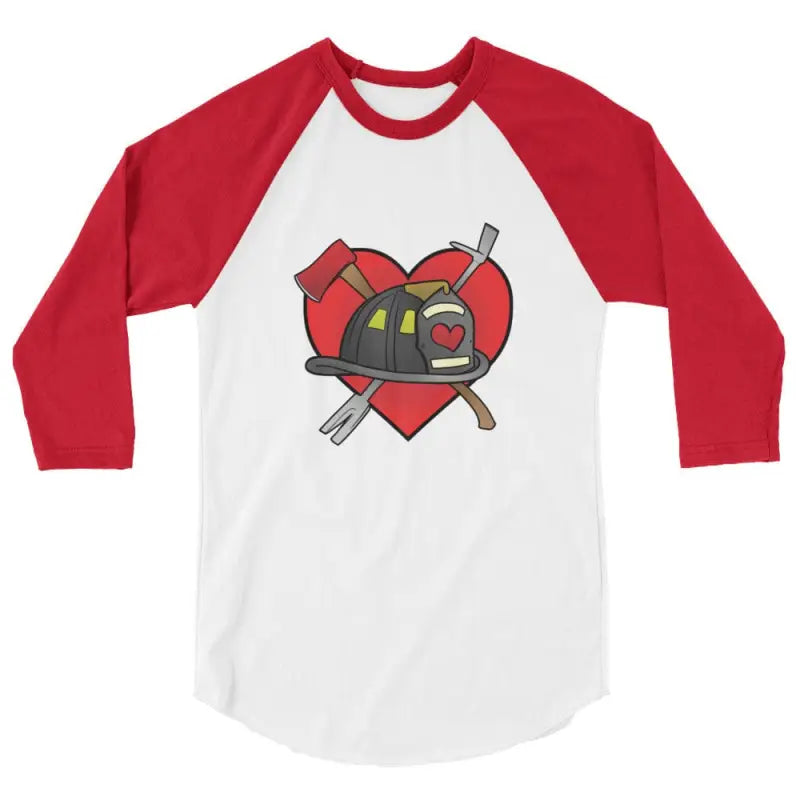 Red and white heart firefighter raglan t-shirt in grey heather design