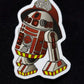 Red and white R2-unit droid sticker with yellow accents for Firefighter Beep Boop