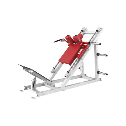 Red and white SFE Commercial Hack Squat Machine for effective hack squat workouts