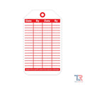 Red and white Bleeding Control Inspection Tag featuring date and signature columns