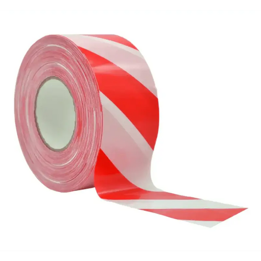 Red and white striped barricade flagging tape roll for hazardous areas in construction zones BRC