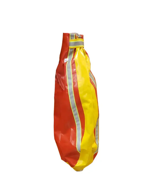 Red and yellow safety bag on BlitzFire Oscillator OS firefighting nozzle cover for first responders