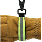 Reflective neon yellow gray firefighter glove strap with black clip attachment