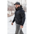 Black Hooded Winter Jacket with Smart Pockets and Cargo Pants from Rendition Jacket Elite