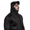 Black hooded athletic jacket with face coverage from Rendition Jacket Elite with smart pockets