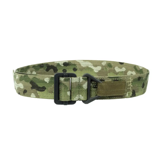 Military-style tactical riggers belt in digital camouflage for ultimate durability