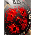 Red and black Rescue Team Firefighter Maltese Cross emblem with FD in center