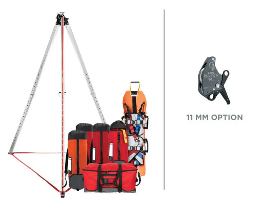 Rescue tripod with equipment bags and rope clutch in CMC Confined Space Rescue Team Kit