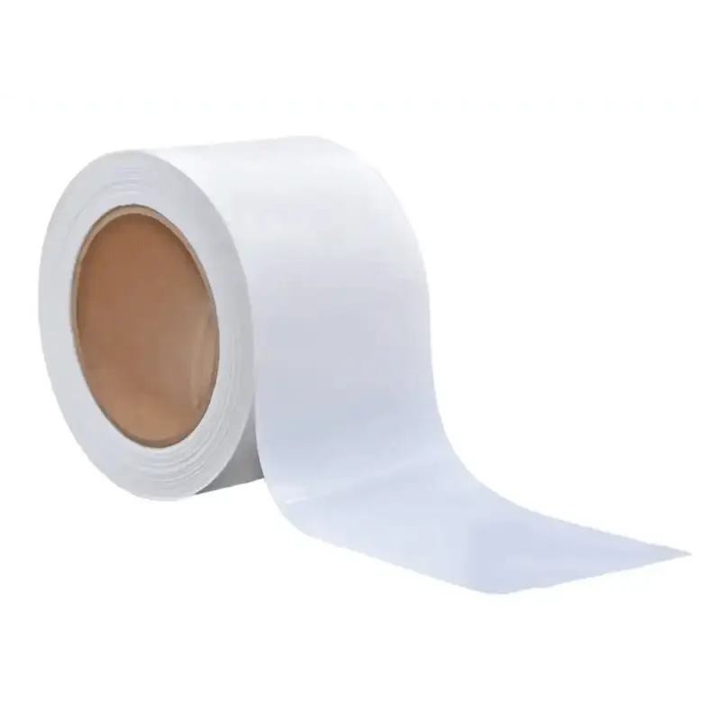 Roll of white adhesive tape with brown core for barricade flagging tape in construction zones BRC