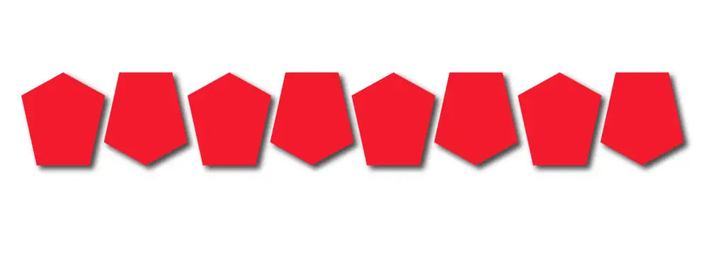 Row of eight red pentagon shapes for Bullard Style Reflective Helmet Tetrahedron 8 Pack