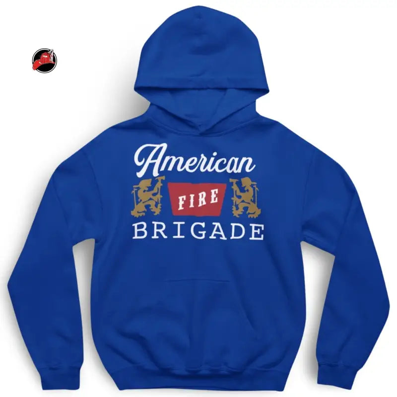 Royal blue Banquet Hoodie for first responders featuring American Fire Brigade design