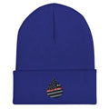 Royal blue cuffed beanie- Chief Miller with embroidered flame patch and thin red line design