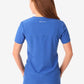 Royal blue women’s stash-pocket scrub top with short sleeves, view from back