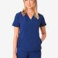 Royal blue women’s stash-pocket scrub uniform with v-neck top and matching pants