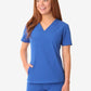 Royal blue women’s stash-pocket scrub top with v-neck and short sleeves