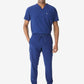 Royal blue men’s double-pocket scrub set featuring jogger pants and v-neck top