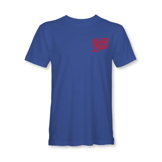 Royal blue West Coast Tee with small red logo on chest for stylish casual wear