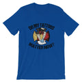 Royal blue t-shirt with Do My Tattoos Matter Now text and medicine wheel design