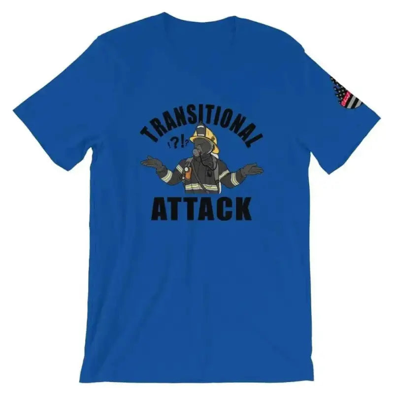 Royal blue Transitional Attack t-shirt featuring firefighter graphic design