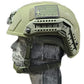 RT2 Ballistic High Cut Helmet in tan with rail attachments and American flag patch