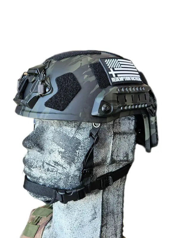 Black Tactical Combat Helmet with American Flag Patch - RT2 Ballistic High Cut by Redemption Tactical