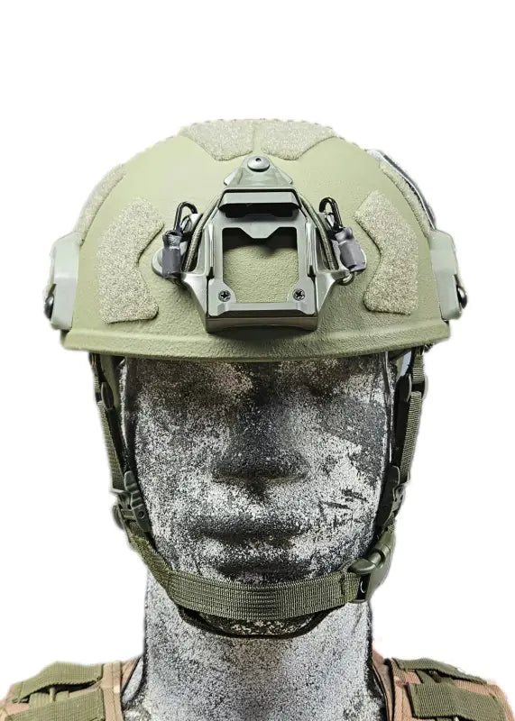 Military-style olive drab RT2 Ballistic High Cut Helmet with tactical accessories by Redemption Tactical