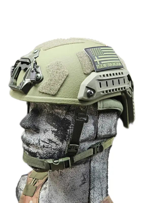 Tactical RT2 Ballistic High Cut Helmet with rail mounts and American flag patch