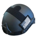 Matte black RT2 Ballistic High Cut Helmet with American flag patch from Redemption Tactical