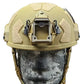 Tan RT2 Ballistic High Cut Helmet with mounting rails and accessory attachments from Redemption Tactical