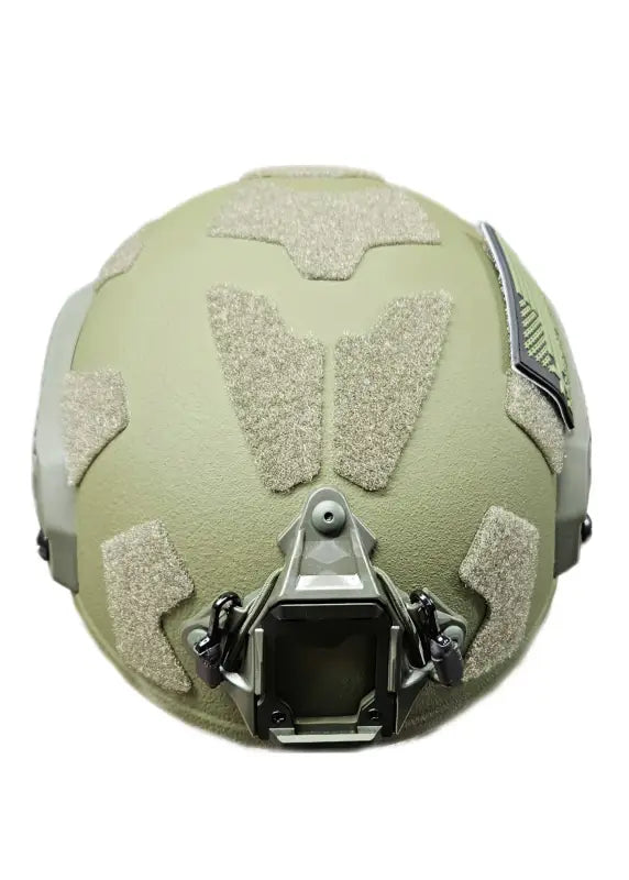 Tactical military helmet in tan with accessories from Redemption Tactical RT2 Ballistic High Cut