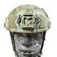 Camouflage RT2 Ballistic High Cut Helmet with rail mounts and accessory attachments