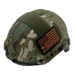 Military-style RT2 Ballistic High Cut Helmet with Multicam and American flag patch