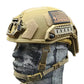 Tan RT2 Ballistic High Cut Helmet with American flag patch and rail attachments