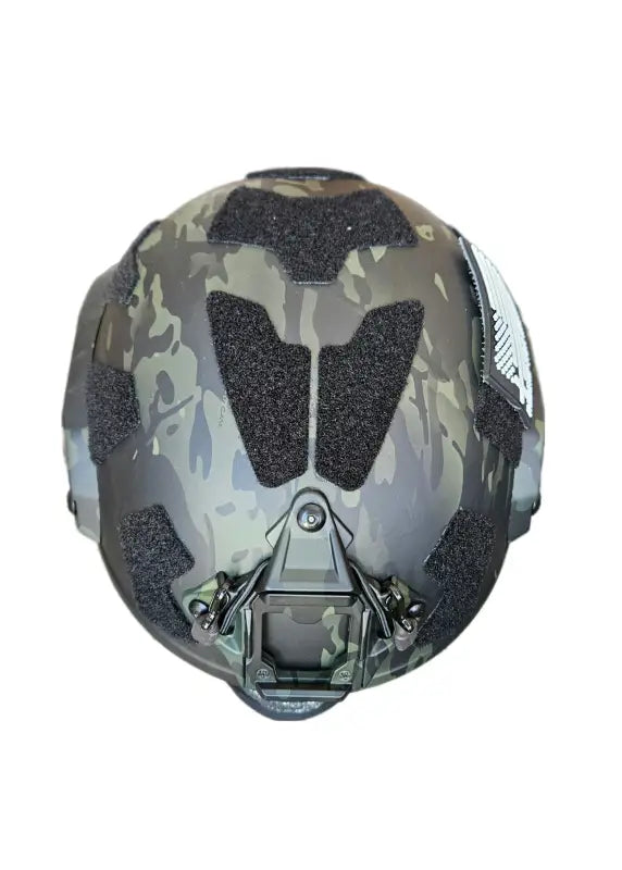 Military-style RT2 Ballistic High Cut Helmet with camouflage pattern and mesh ventilation