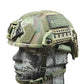 Tactical RT2 Ballistic High Cut Helmet with camouflage pattern and rail attachments