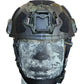 Tactical military RT2 Ballistic High Cut Helmet with camouflage pattern and rails