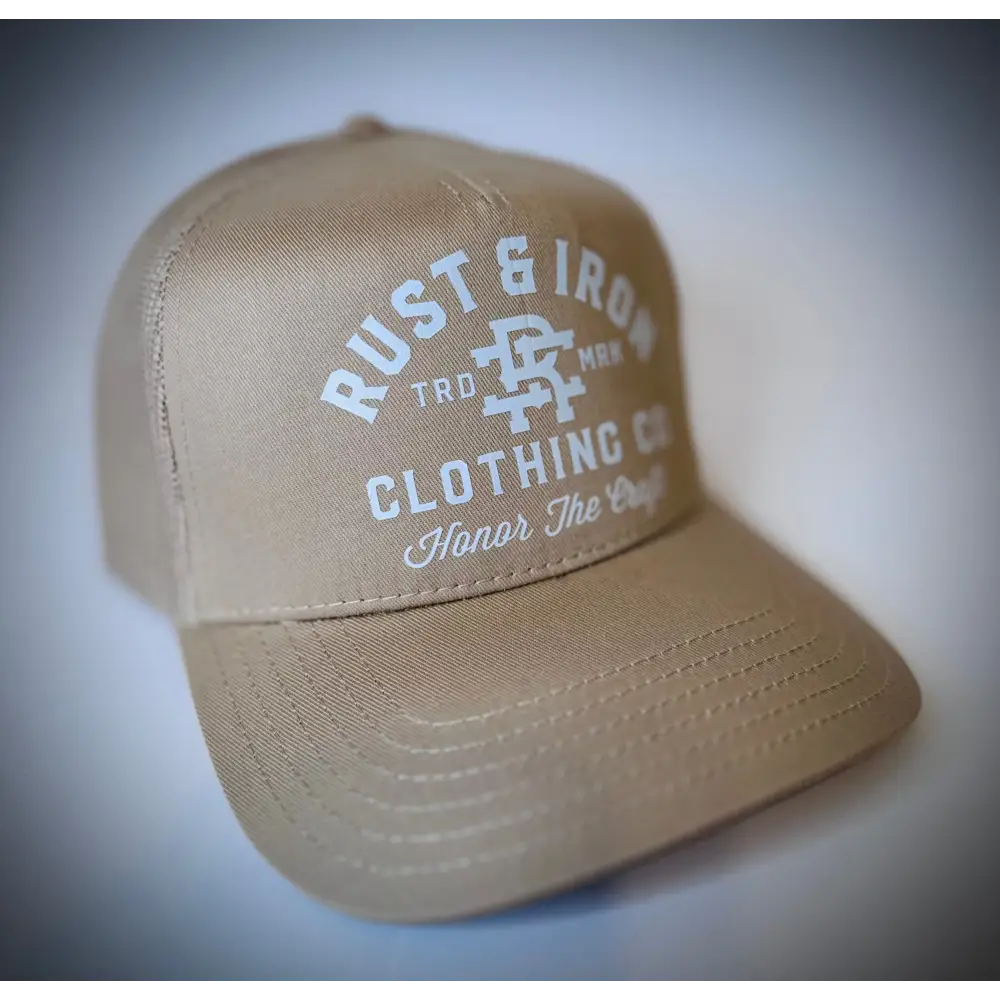 Rust & Iron Classic Logo Tan Dirtbag Trucker Hat - Chief Miller Apparel