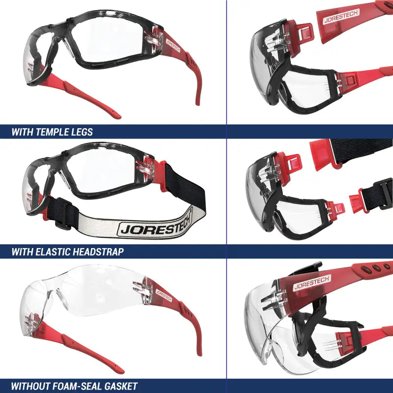 Safety glasses convertible to goggles with removable foam seal and anti-fog features