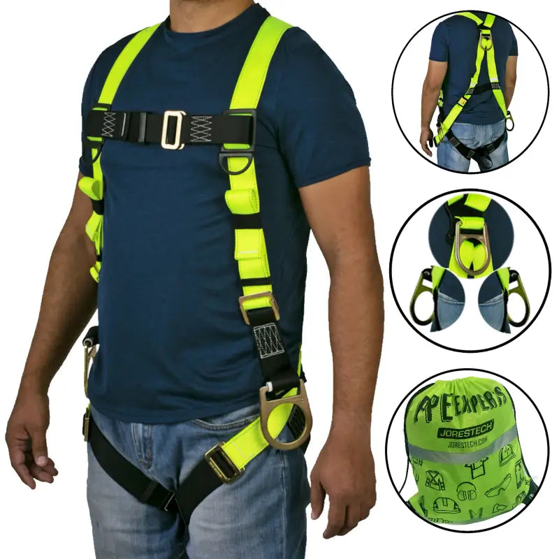 Safety body harness with shoulder straps and bag for effective fall protection safety