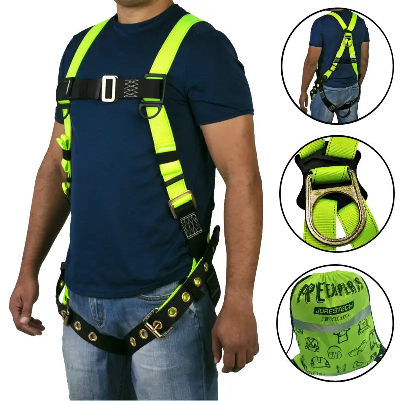 Safety body harness with neon straps for fall protection safety and lanyard keepers