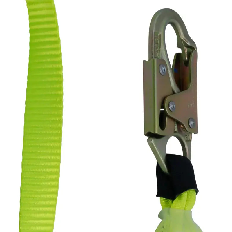 Safety lanyard with metal hook for single leg external shock-absorbing lanyard usage