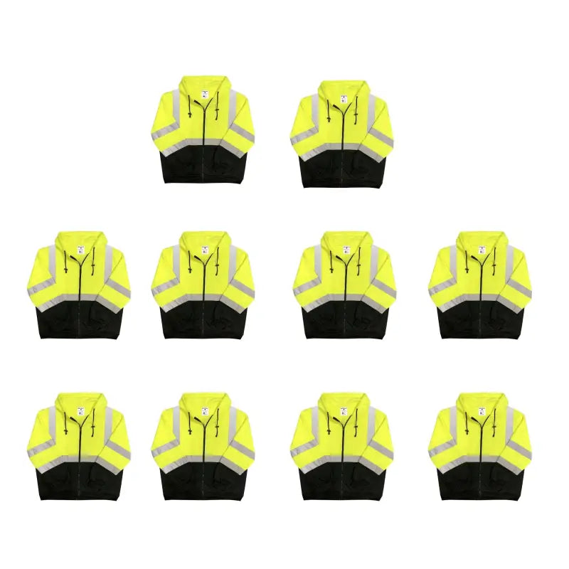 High-visibility yellow and black Safety Main 05LWJYB Lightweight Jacket in rows