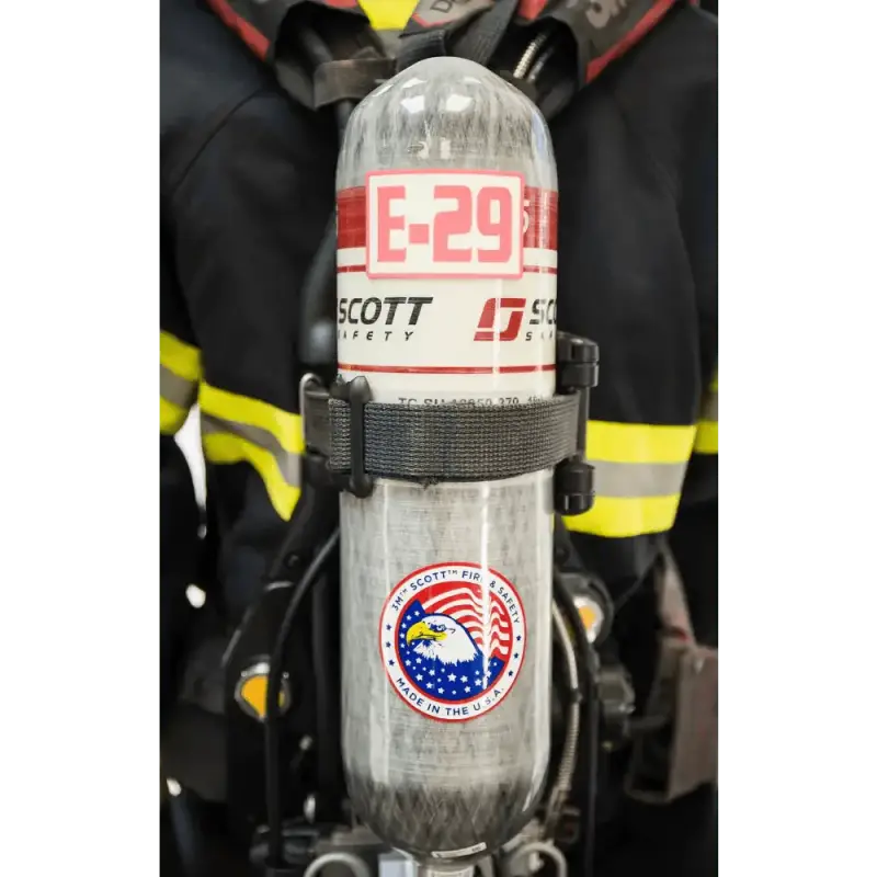 SCBA air tank with Scott label and eagle sticker for IdentiFire™ SCBA Cylinder Decal