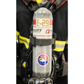 Scott air tank with American flag sticker in harness for IdentiFire™ SCBA cylinder decal