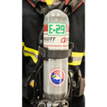 SCOTT air tank with E-29 label and emergency responder insignia on IdentiFire™ SCBA Cylinder Decal